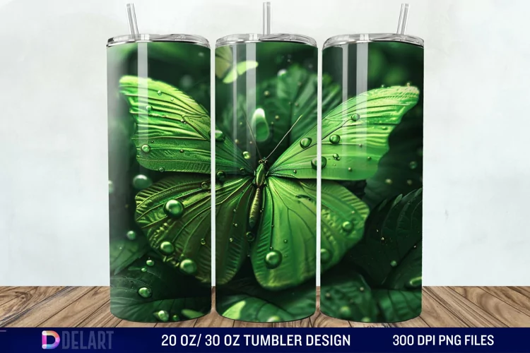3D Green Butterfly Tumbler Wrap