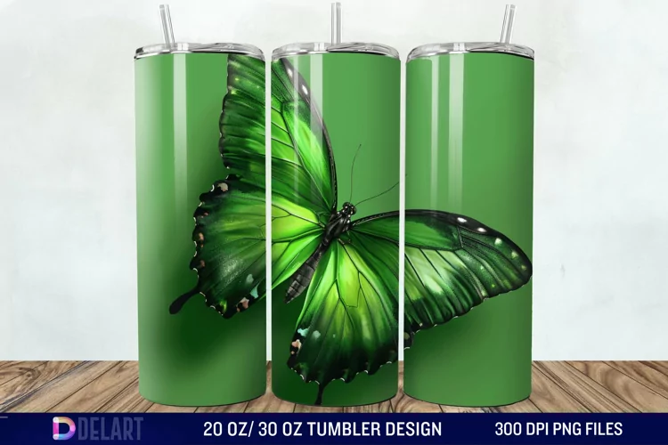 3D Green Butterfly Tumbler Wrap