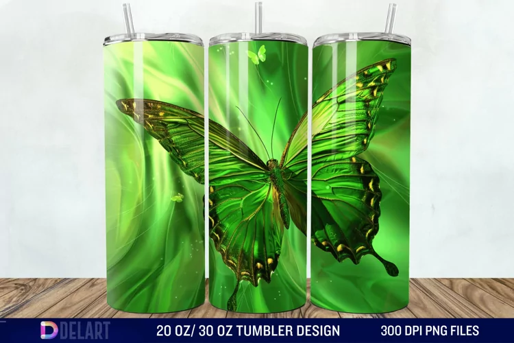 3D Green Butterfly Tumbler Wrap