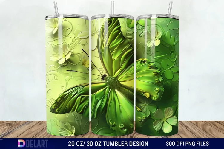 3D Green Butterfly Tumbler Wrap