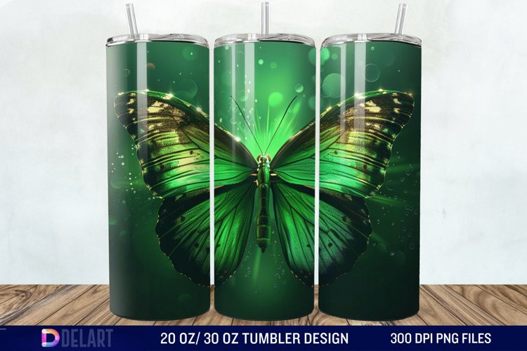 3D Green Butterfly Tumbler Wrap example image 1