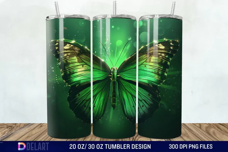3D Green Butterfly Tumbler Wrap