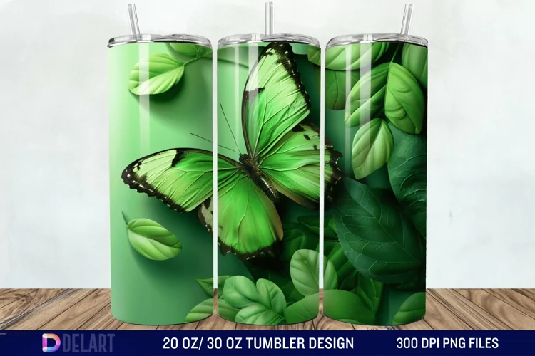 3D Green Butterfly Tumbler Wrap