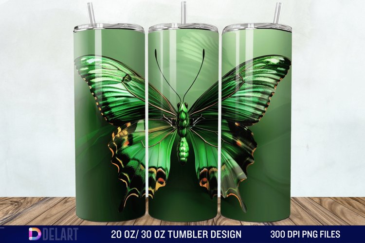3D Green Butterfly Tumbler Wrap example image 1