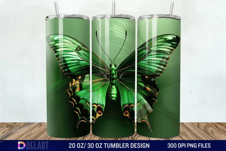 3D Green Butterfly Tumbler Wrap
