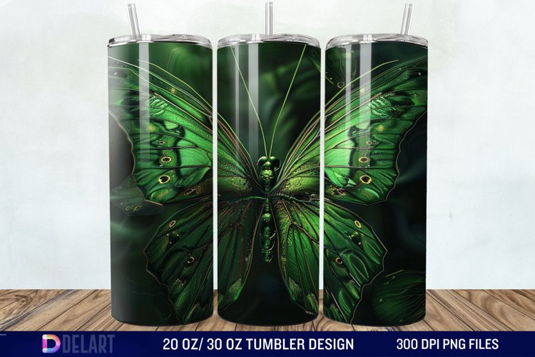 3D Green Butterfly Tumbler Wrap
