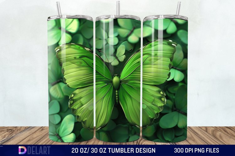 3D Green Butterfly Tumbler Wrap example image 1