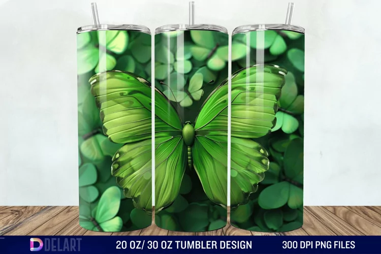 3D Green Butterfly Tumbler Wrap