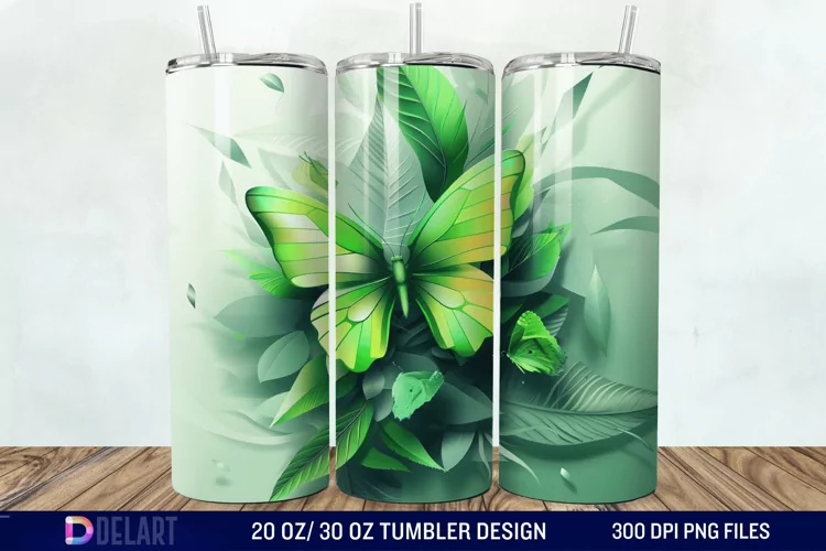 3D Green Butterfly Tumbler Wrap