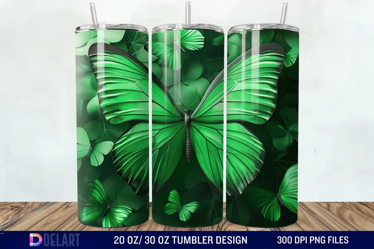 3D Green Butterfly Tumbler Wrap