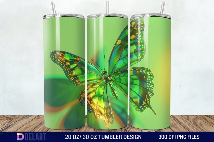 3D Green Butterfly Tumbler Wrap