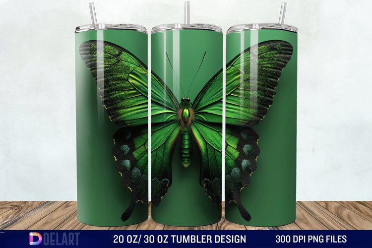 3D Green Butterfly Tumbler Wrap