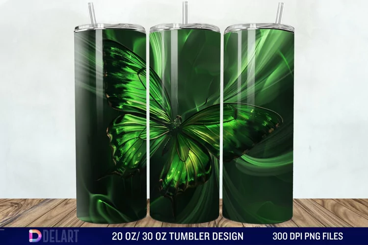 3D Green Butterfly Tumbler Wrap