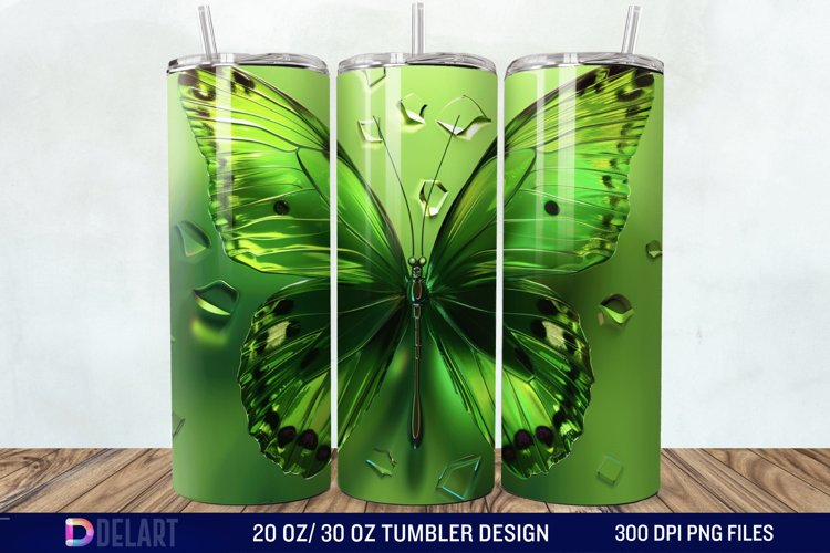 3D Green Butterfly Tumbler Wrap example image 1