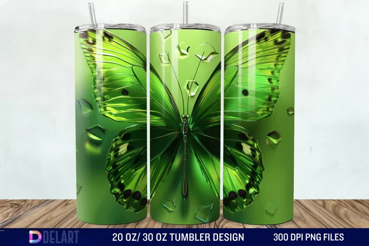 3D Green Butterfly Tumbler Wrap