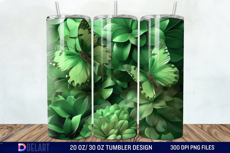 3D Green Flower Butterfly Tumbler Wrap example image 1