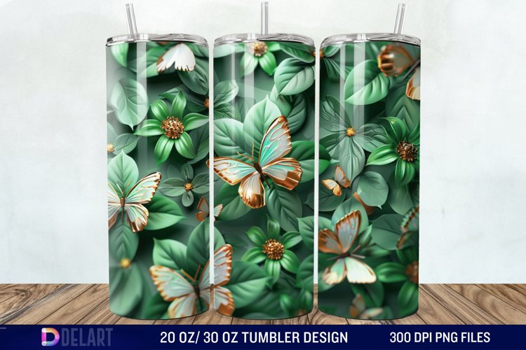 3D Green Flower Butterfly Tumbler Wrap example image 1