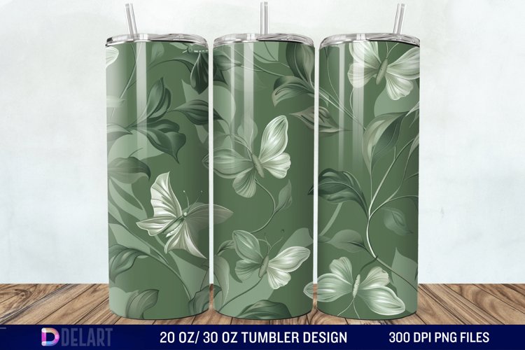 3D Green Flower Butterfly Tumbler Wrap example image 1