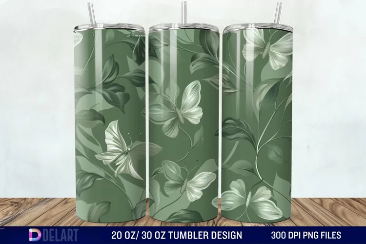 3D Green Flower Butterfly Tumbler Wrap