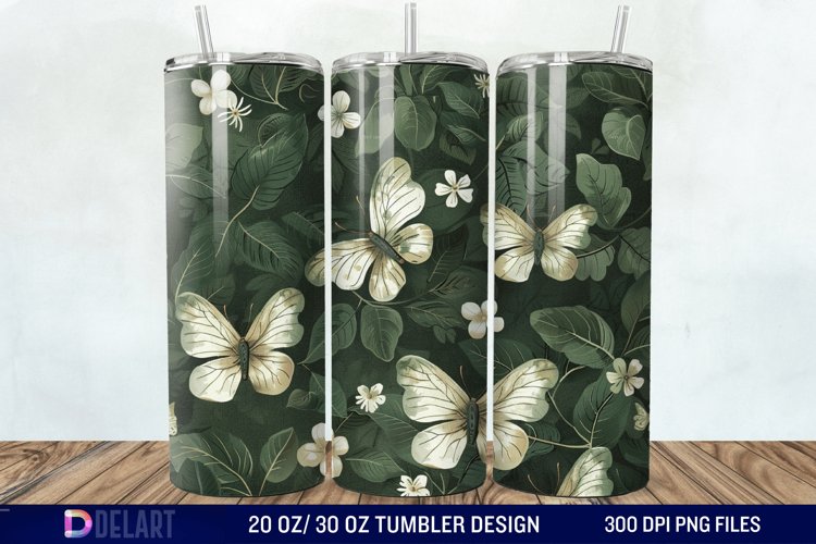 3D Green Flower Butterfly Tumbler Wrap example image 1