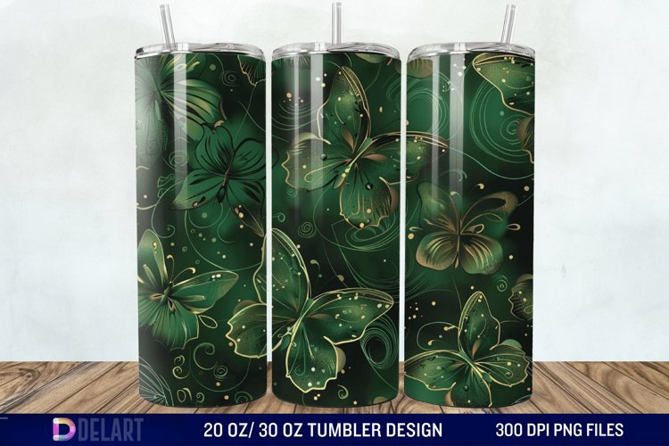 3D Green Flower Butterfly Tumbler Wrap example image 1