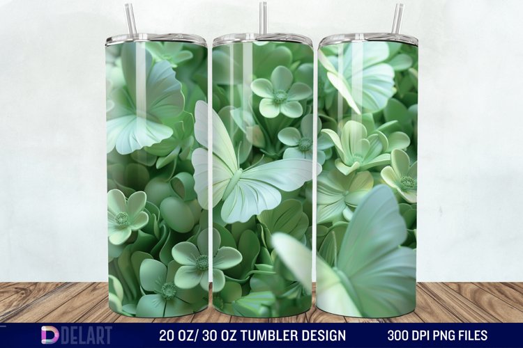 3D Green Flower Butterfly Tumbler Wrap example image 1