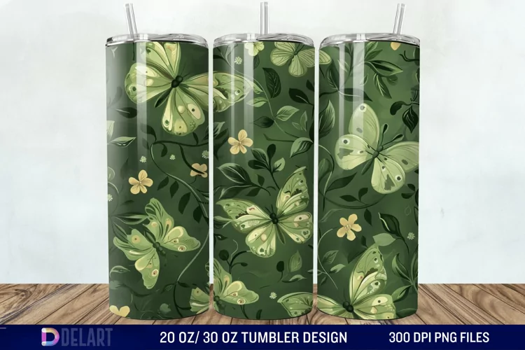 3D Green Flower Butterfly Tumbler Wrap