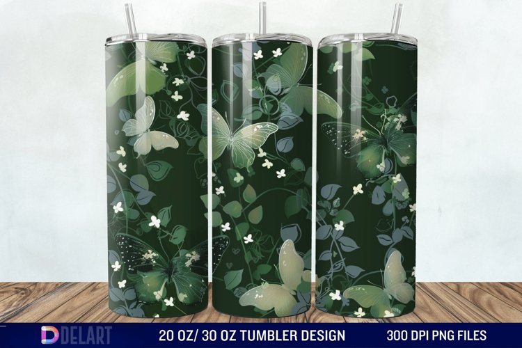 3D Green Flower Butterfly Tumbler Wrap example image 1