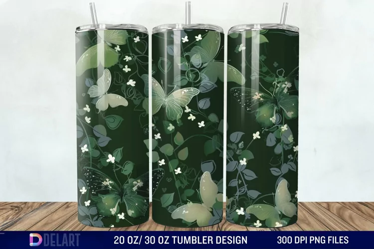 3D Green Flower Butterfly Tumbler Wrap