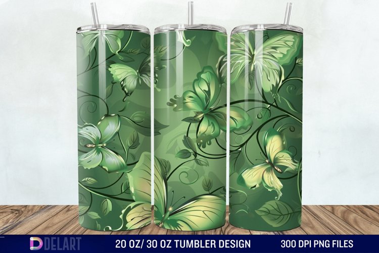 3D Green Flower Butterfly Tumbler Wrap example image 1