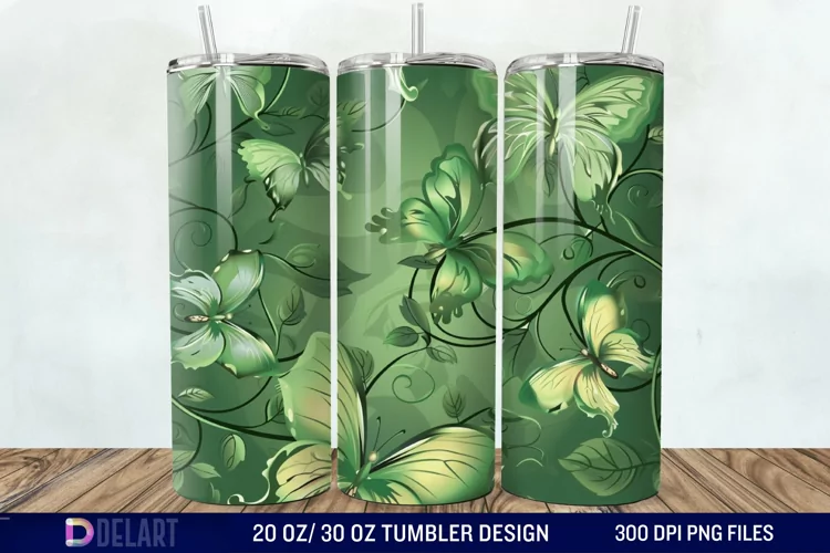 3D Green Flower Butterfly Tumbler Wrap