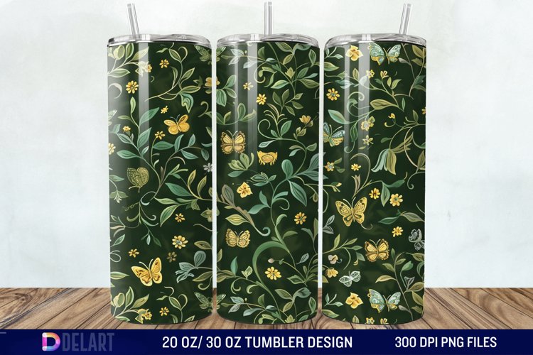3D Green Flower Butterfly Tumbler Wrap example image 1