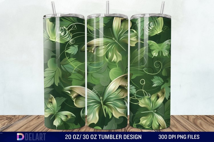 3D Green Flower Butterfly Tumbler Wrap example image 1