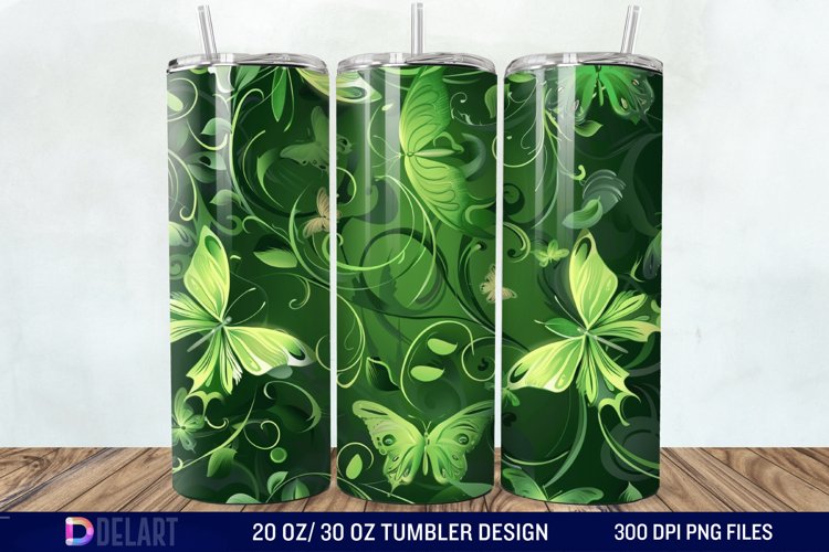 3D Green Flower Butterfly Tumbler Wrap example image 1
