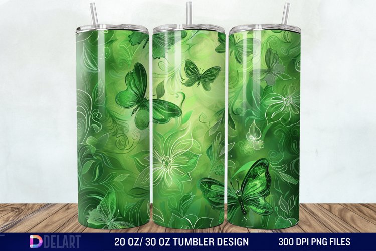 3D Green Flower Butterfly Tumbler Wrap example image 1
