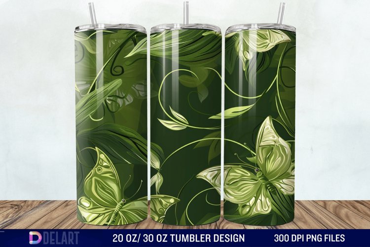 3D Green Flower Butterfly Tumbler Wrap example image 1