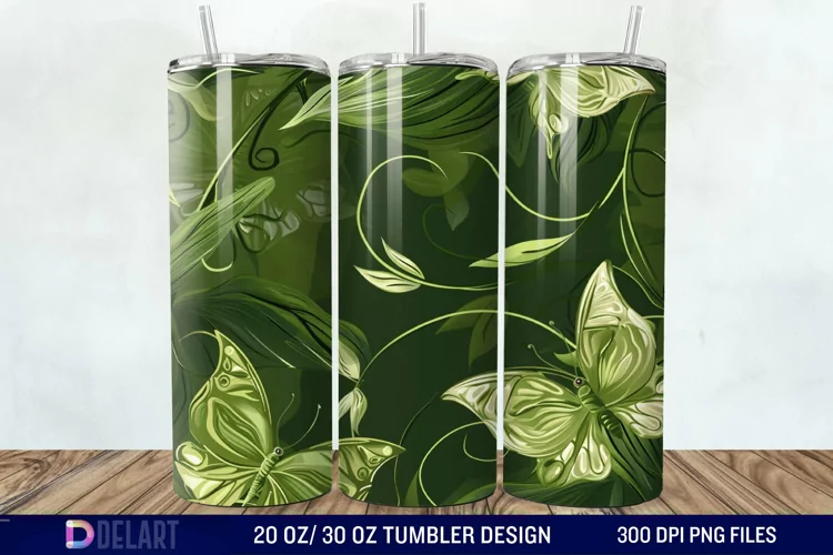 3D Green Flower Butterfly Tumbler Wrap