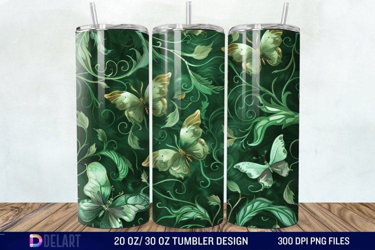 3D Green Flower Butterfly Tumbler Wrap example image 1