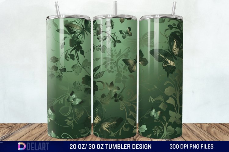 3D Green Flower Butterfly Tumbler Wrap example image 1