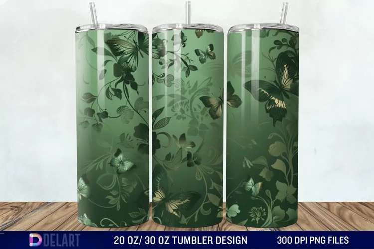 3D Green Flower Butterfly Tumbler Wrap