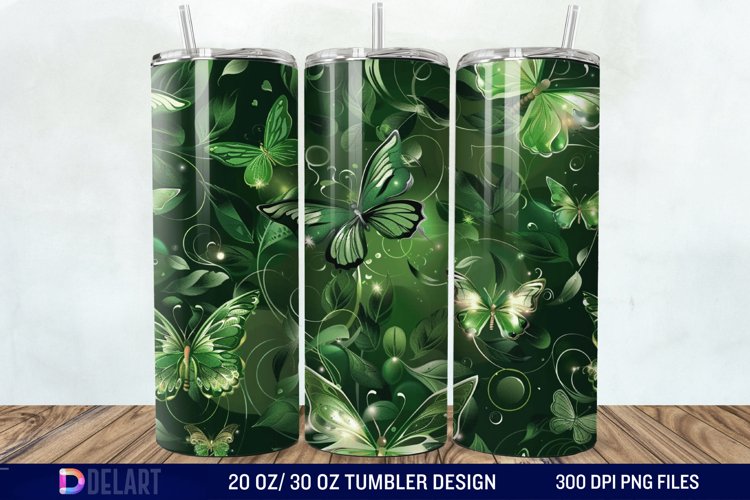 3D Green Flower Butterfly Tumbler Wrap example image 1
