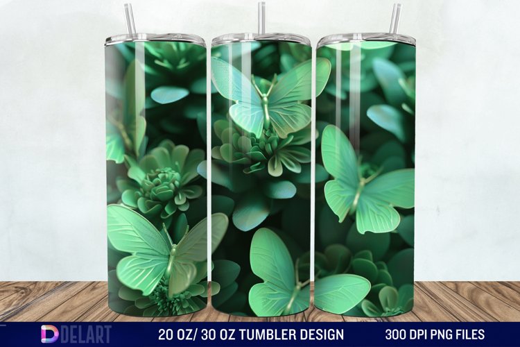3D Green Flower Butterfly Tumbler Wrap example image 1
