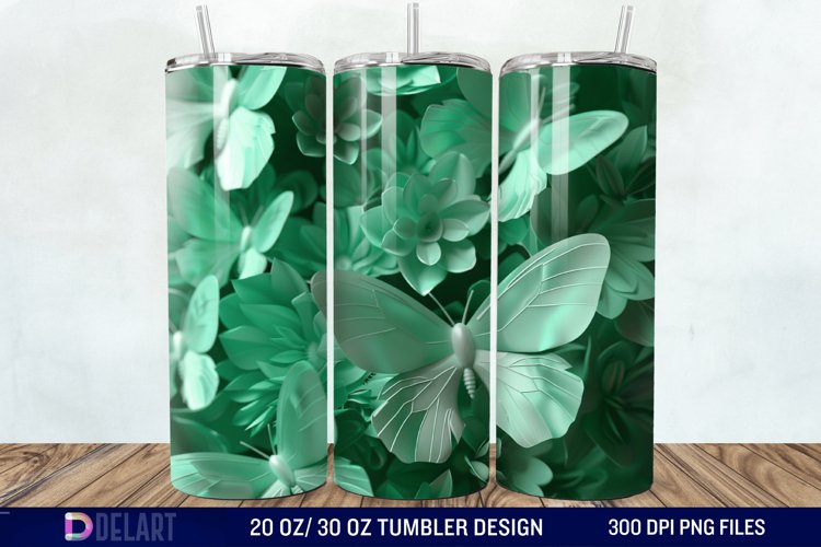 3D Green Flower Butterfly Tumbler Wrap example image 1