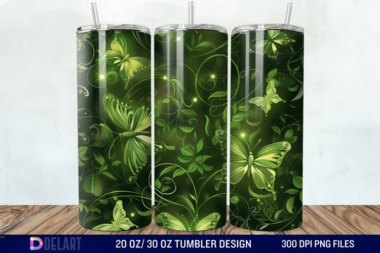 3D Green Flower Butterfly Tumbler Wrap