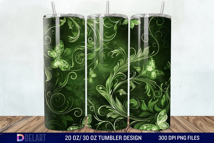 3D Green Flower Butterfly Tumbler Wrap example image 1