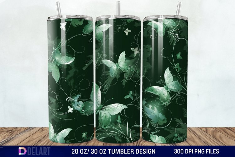3D Green Flower Butterfly Tumbler Wrap example image 1
