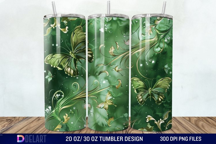 3D Green Flower Butterfly Tumbler Wrap example image 1