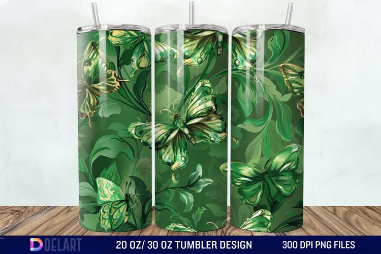 3D Green Flower Butterfly Tumbler Wrap example image 1