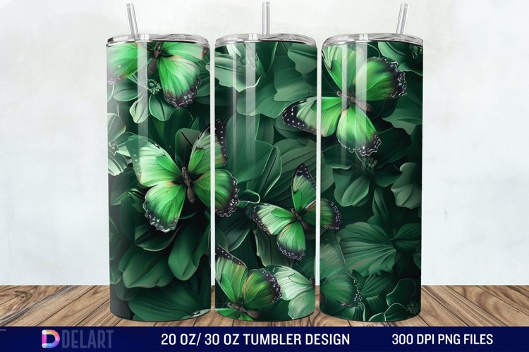 3D Green Flower Butterfly Tumbler Wrap example image 1