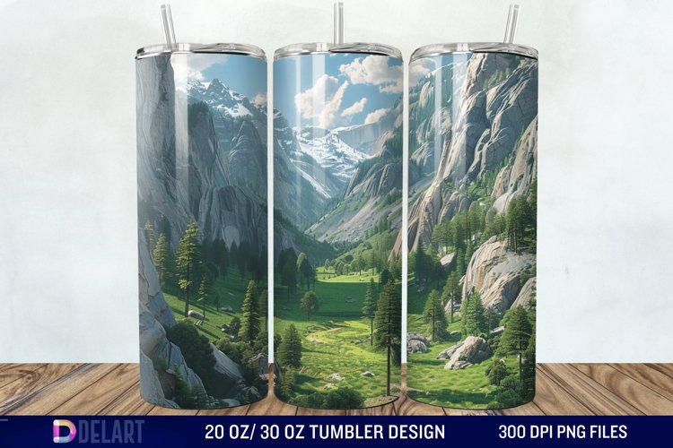 3D Green Landscape Mountain Tumbler Wrap example image 1